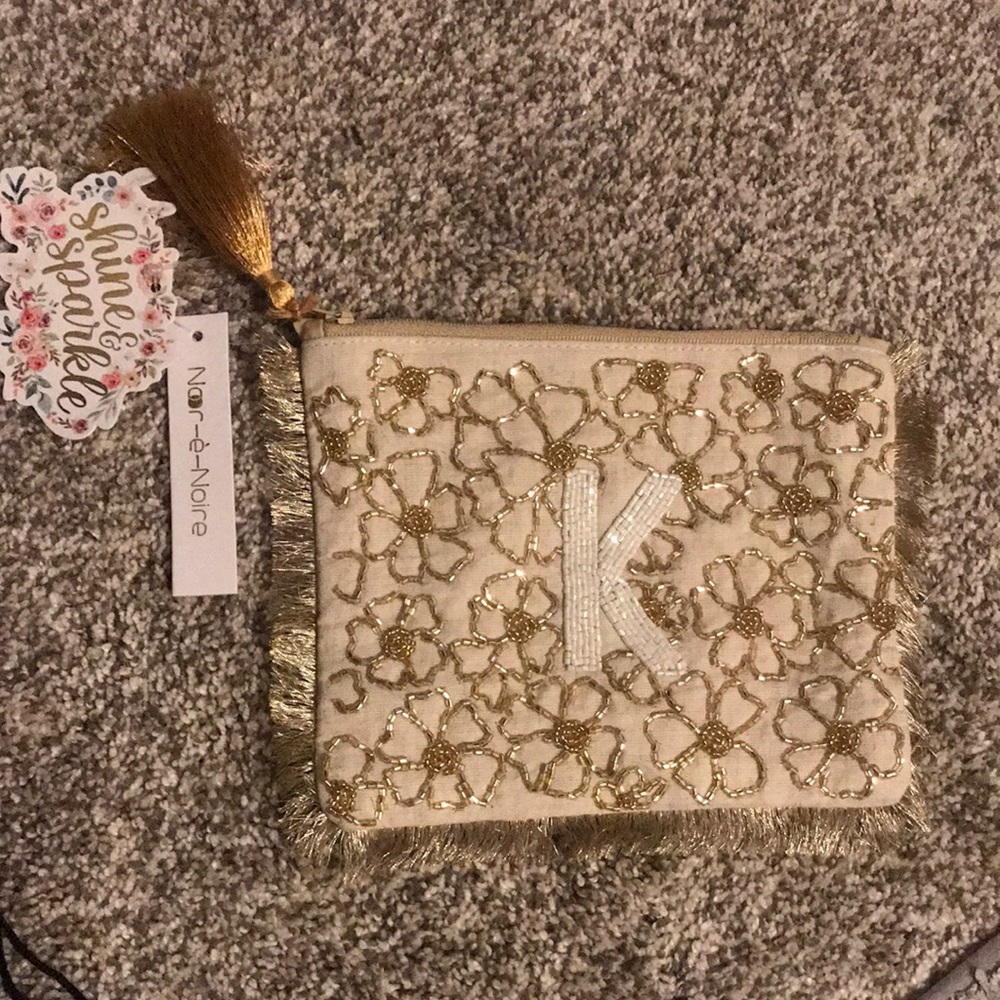 Tan with gold sparkles pouch